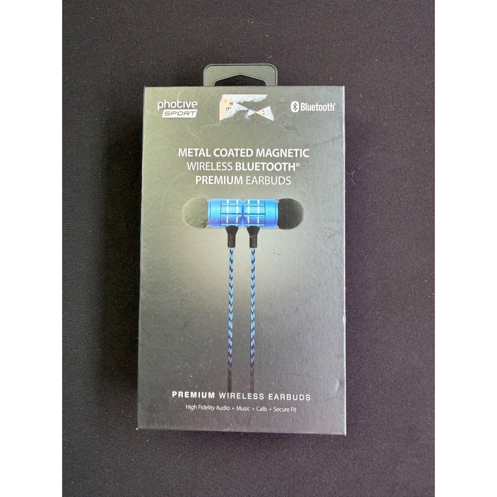 Photive Sport Bluetooth Earbuds In-Ear Blue Wireless Multifunction Button SEALED - Picture 1 of 7